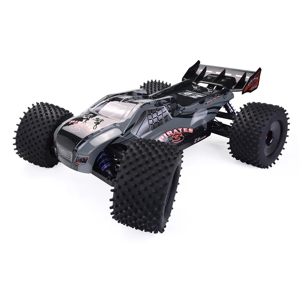 Detailed view of 4WD brushless RC car frame, perfect for off-road racing DIY