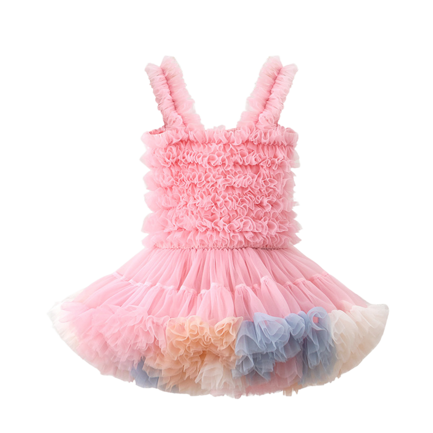 Girls' Striped Ruffle Princess Dress – Elegant Summer Mesh Tutu
