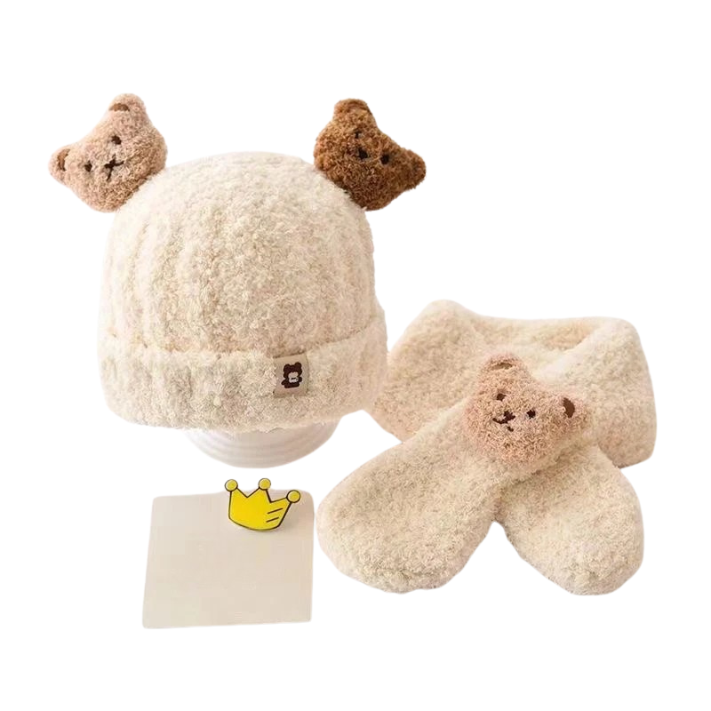 Cute bear ear winter hat and matching scarf for baby, essential chilly weather gear
