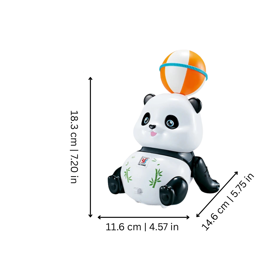 Interactive crawling panda toy, black and white, encouraging baby's gross motor skills and sensory development.