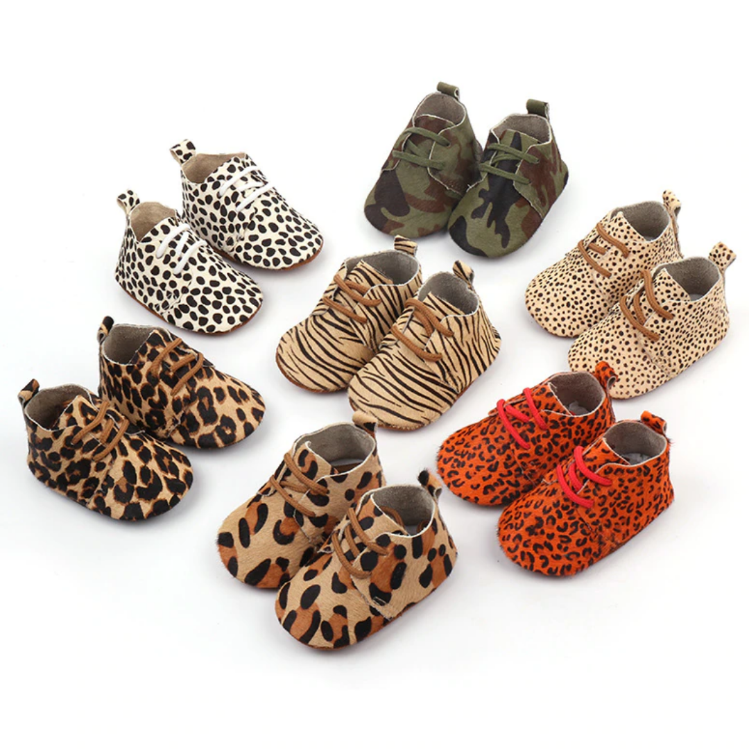 Collection of colorful soft sole genuine leather baby moccasins, anti-slip first walker shoes for infants.