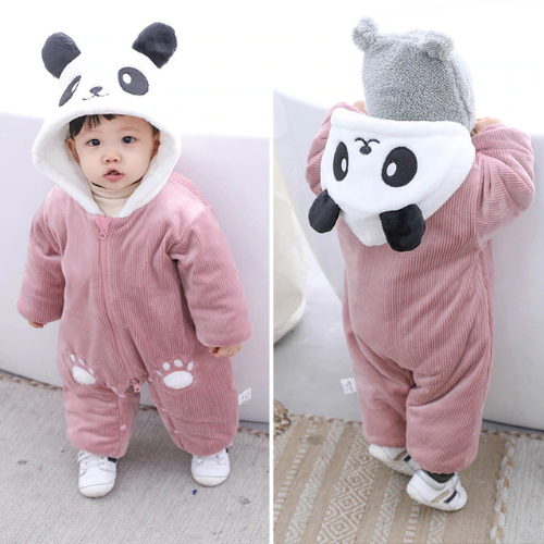Warm baby panda romper for infants, cozy animal outfit baby clothing, adorable and comfortable newborn essentials.