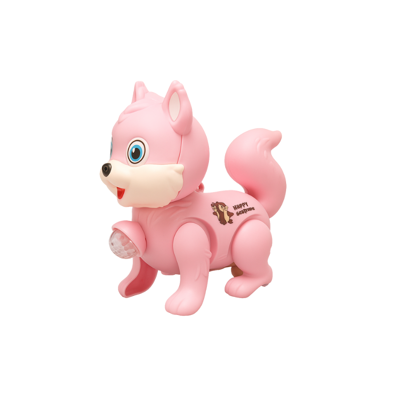 Child playing with a fun squirrel pull toy, featuring musical melodies and colorful lights for engaging playtime