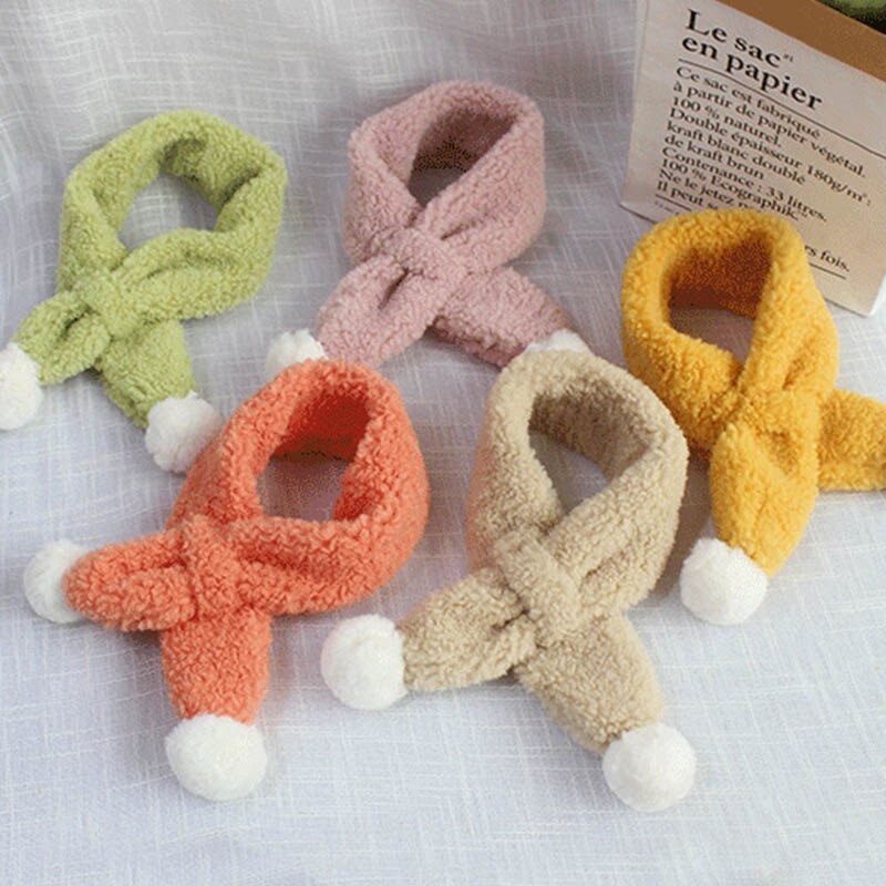 Stylish and warm plush candy scarf, an essential children's apparel item for the cold winter season.