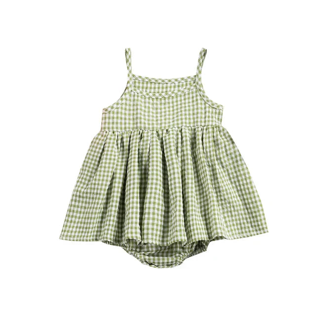 Lightweight and breathable plaid cotton romper dress, best for infant and toddler summer wear