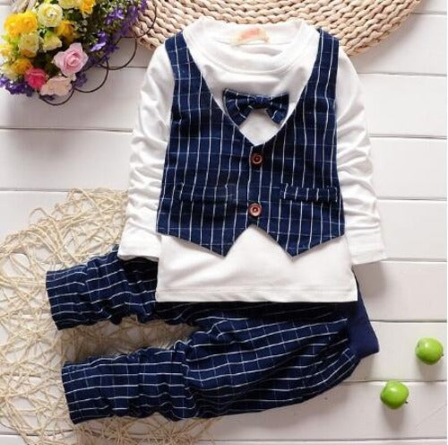 Full view of a baby boy's formal pants, showcasing the comfortable cotton blend material for toddlers.