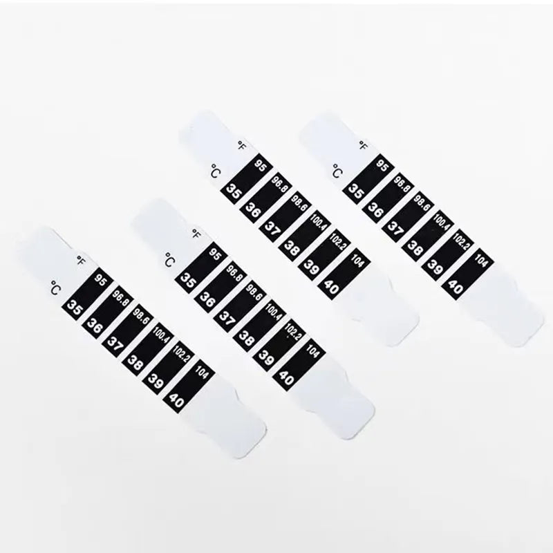 Assortment of baby forehead temperature strips, ready for emergency fever checks