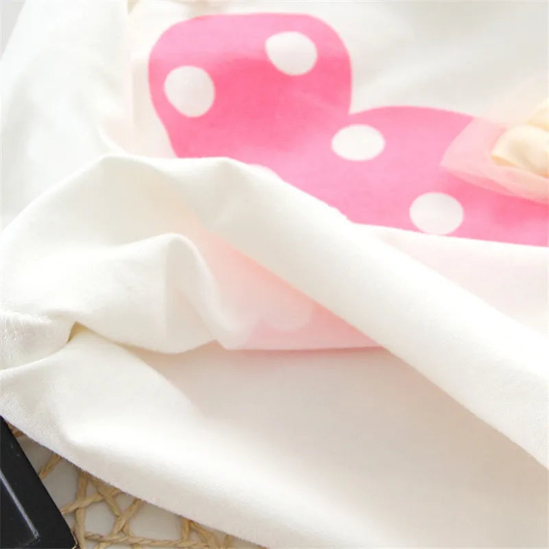 Complete baby girl's outfit: a stylish bow dot long-sleeve t-shirt and simple pink pants