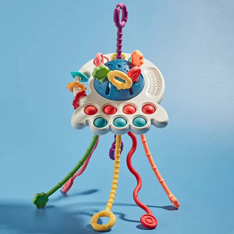 Colorful pull string baby sensory toy, designed for developmental play in toddlers