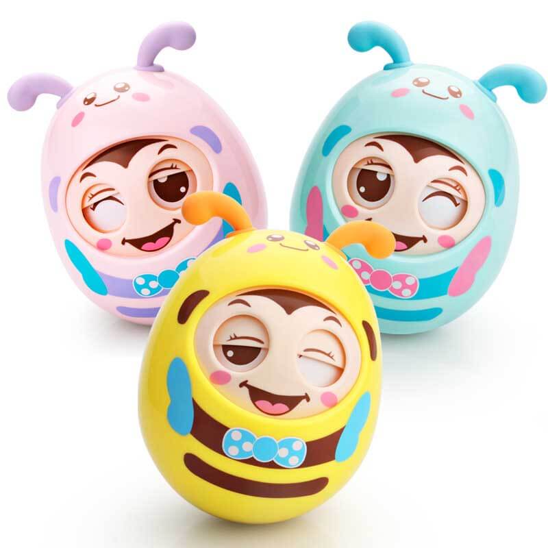 Baby activity toy: wobbly cartoon bee tumbler with rattle sounds, perfect for teething