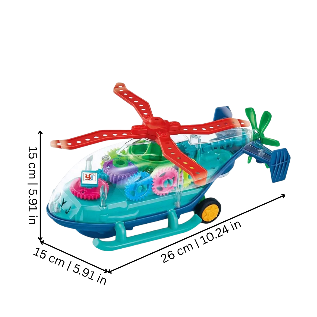 Colorful kids' musical helicopter toy, a sensory exploration gear toy for baby and infant playtime.