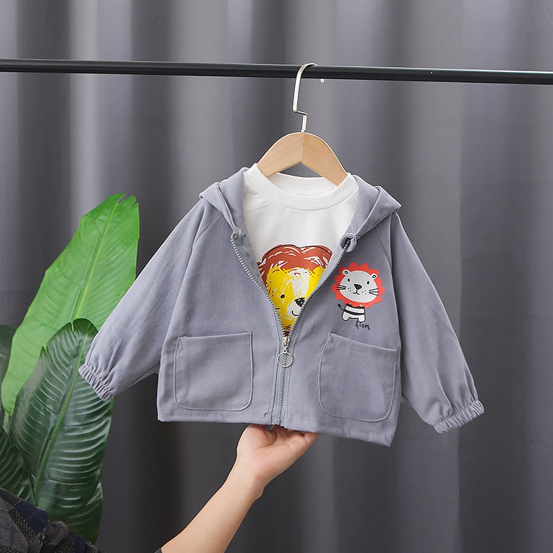 Detail of zipper and hood on 'Will Be Ok' baby jacket, durable and comfortable kids outerwear