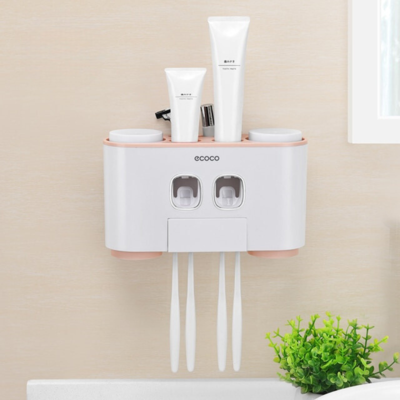 Home improvement solution: wall-mounted toothbrush holders with dispenser for a tidy family bathroom