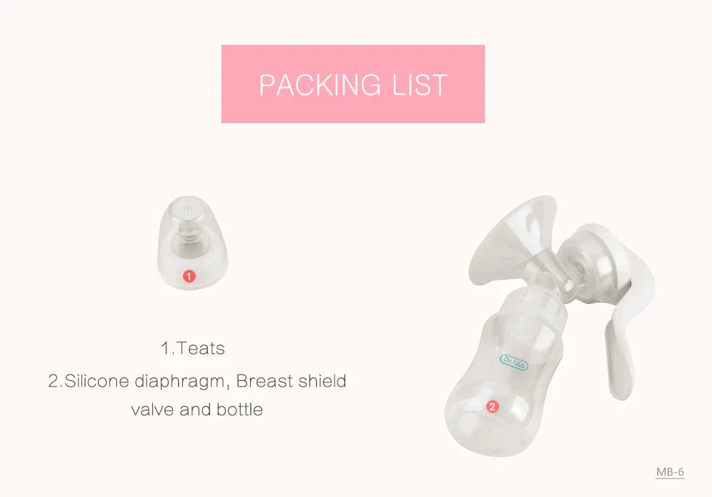 Manual breast pump, BPA-free and easy to clean, ensuring hygienic milk expression for nursing