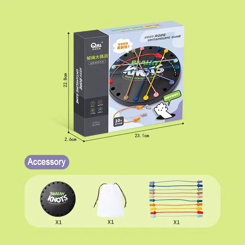 Top-down view of Brainy Knots, a fun and educational family game for all ages