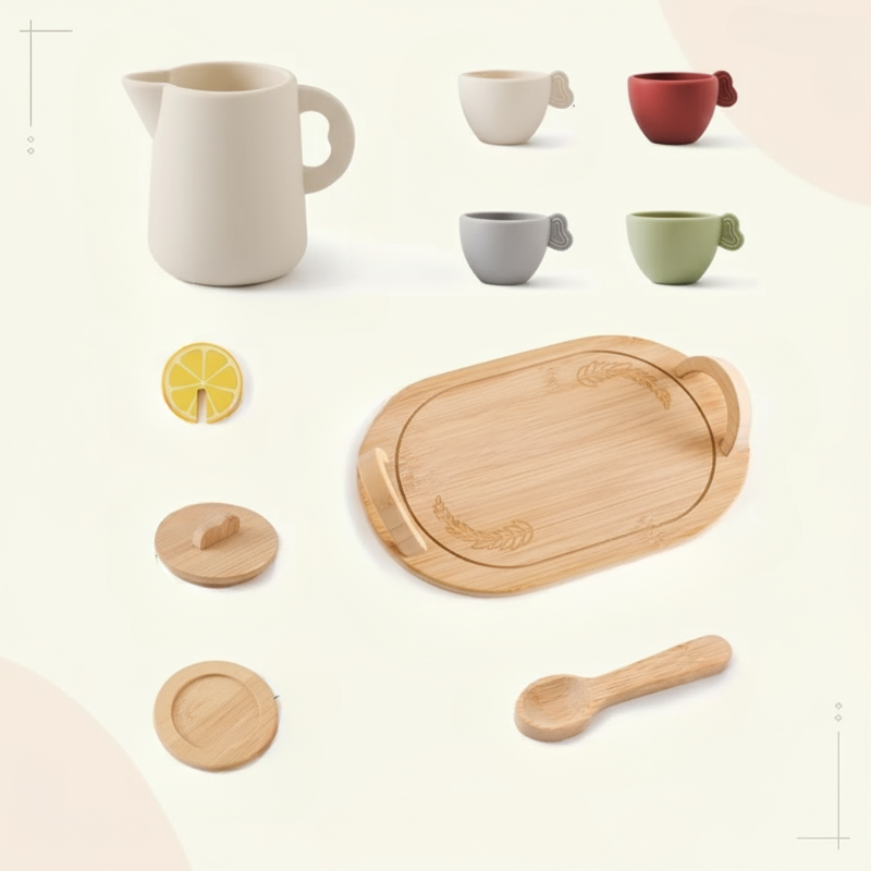 Durable wooden pretend play tea set, child-safe paint, perfect educational toy for young children