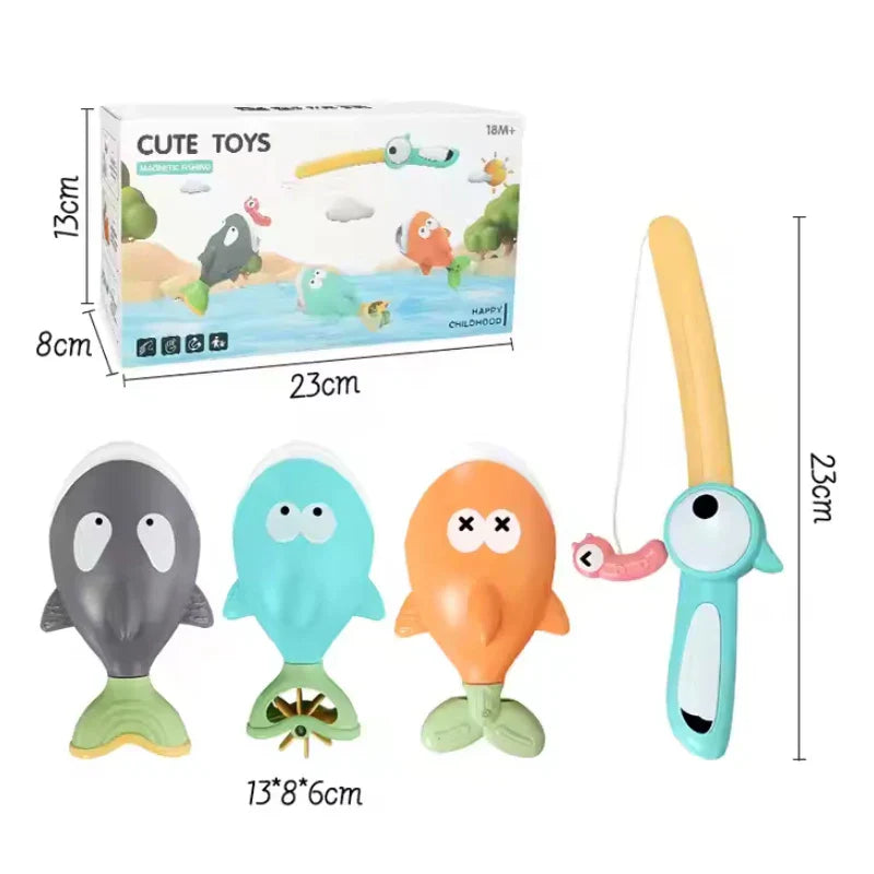 Children's magnetic fishing game set with various sea creatures, ideal for toddler activities