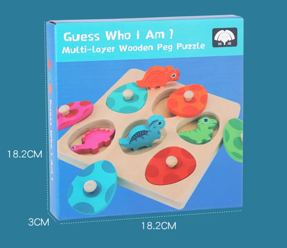Durable wooden dinosaur puzzle toy, perfect for preschool kids' fine motor skills and learning