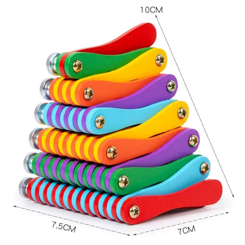 Vibrant wooden folding puzzle, a durable educational toy perfect for kids' brain-boosting activities and fun.