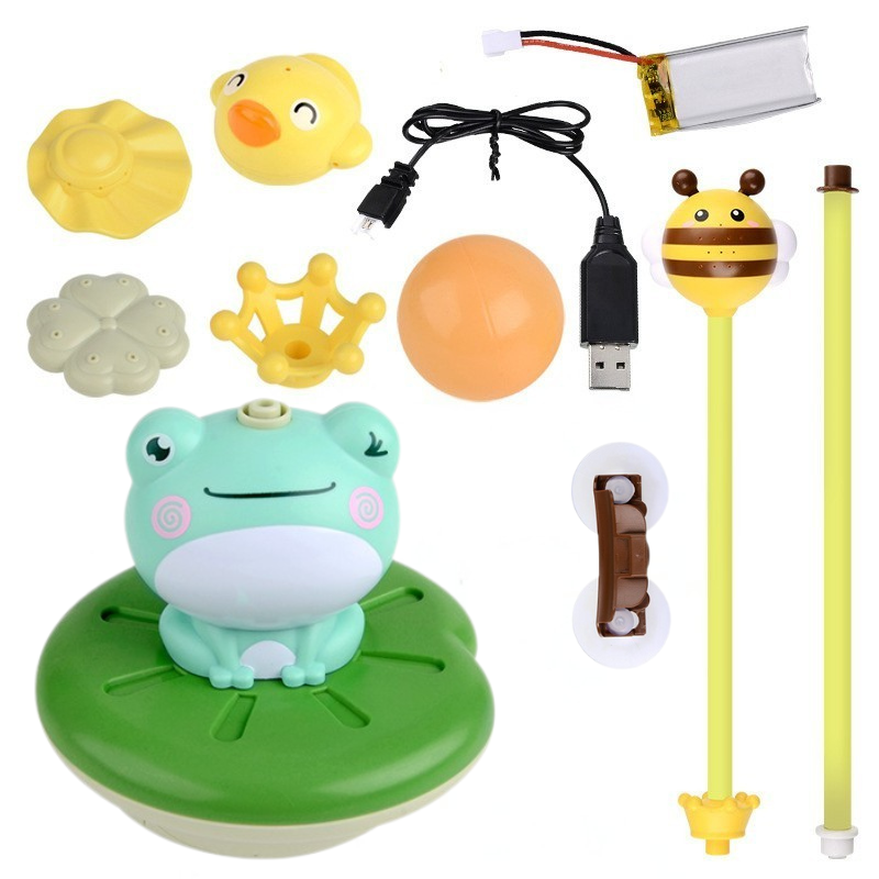 Kids' interactive crowned frog bath sprinkler encouraging playful learning during bath time.