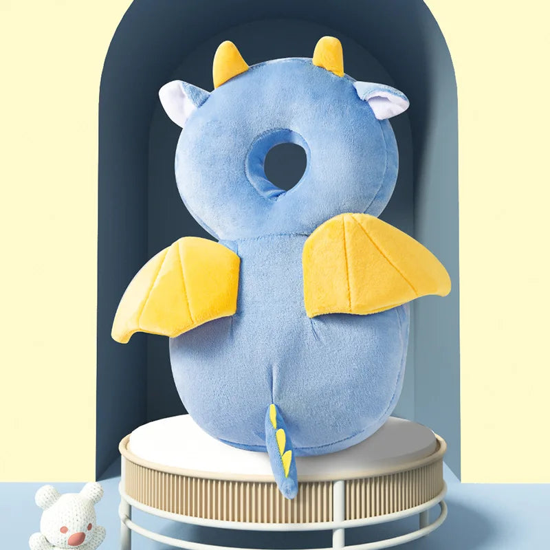 Toddler head protection backpack cushion, a blue elephant design, essential baby safety gear