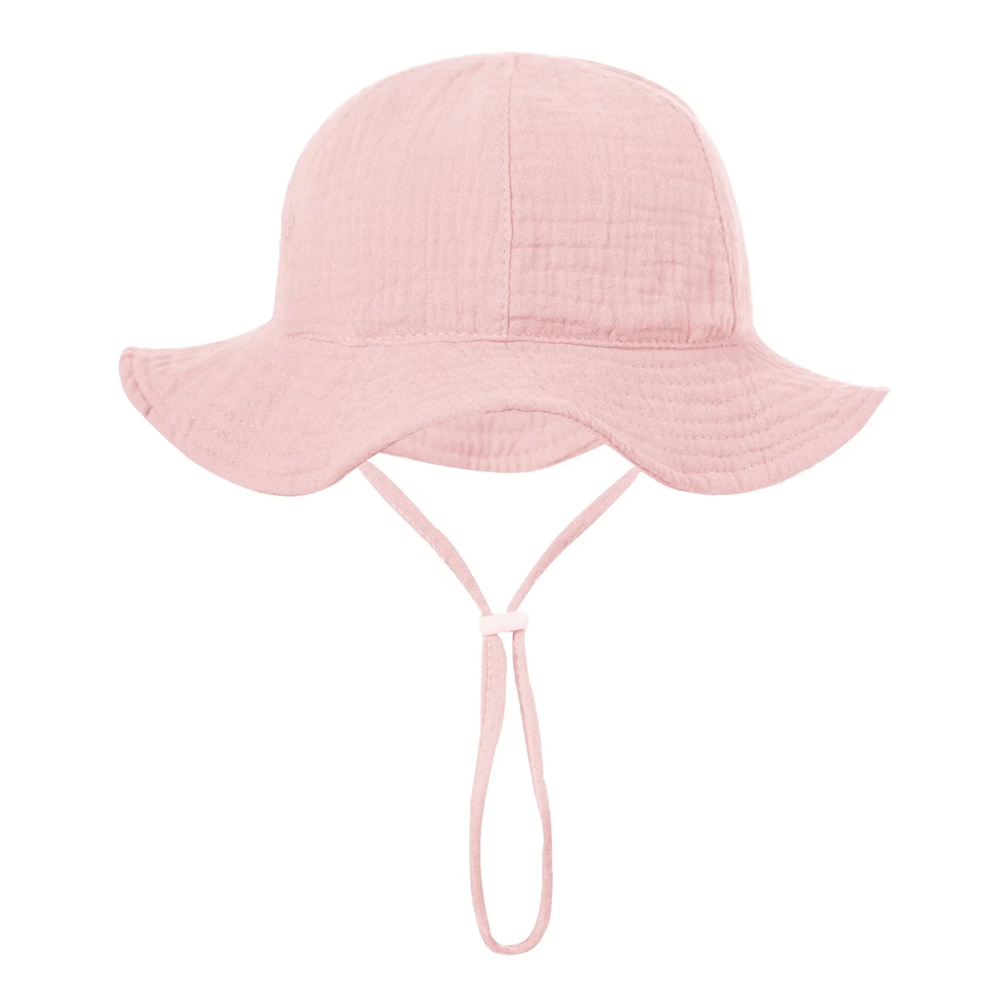 Packaging shot of a new baby cotton sun hat, highlighting its sun protection features for infants.