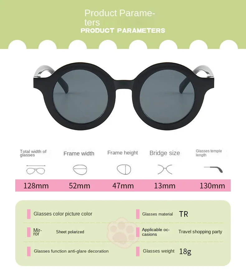 Collection of various colored round kids sunglasses, UV protection for young eyes