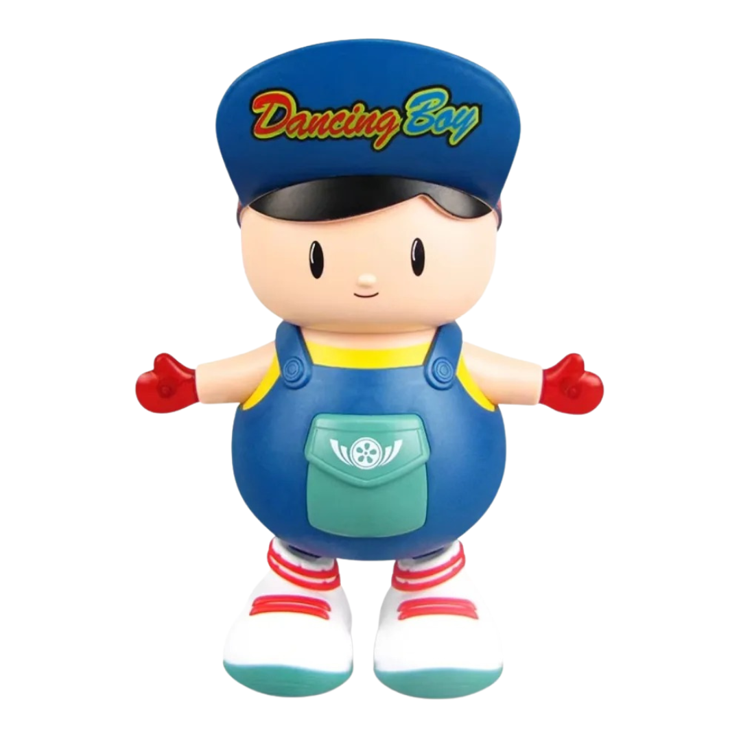 Toddler-friendly dancing robot with LED lights and music, designed to develop motor skills.