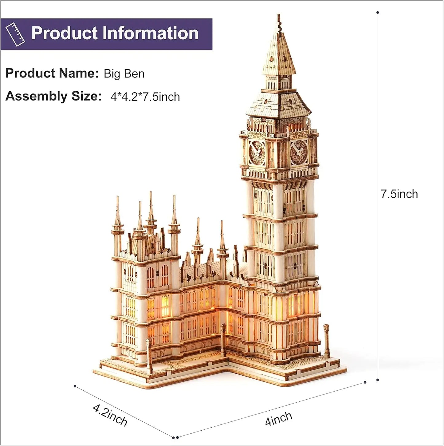 Unassembled DIY Big Ben 3D wooden puzzle set with instructions, fun educational building toy