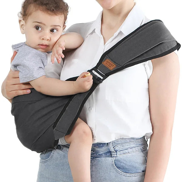 Versatile black baby carrier and waist stool for toddlers, durable polyester, hands-free