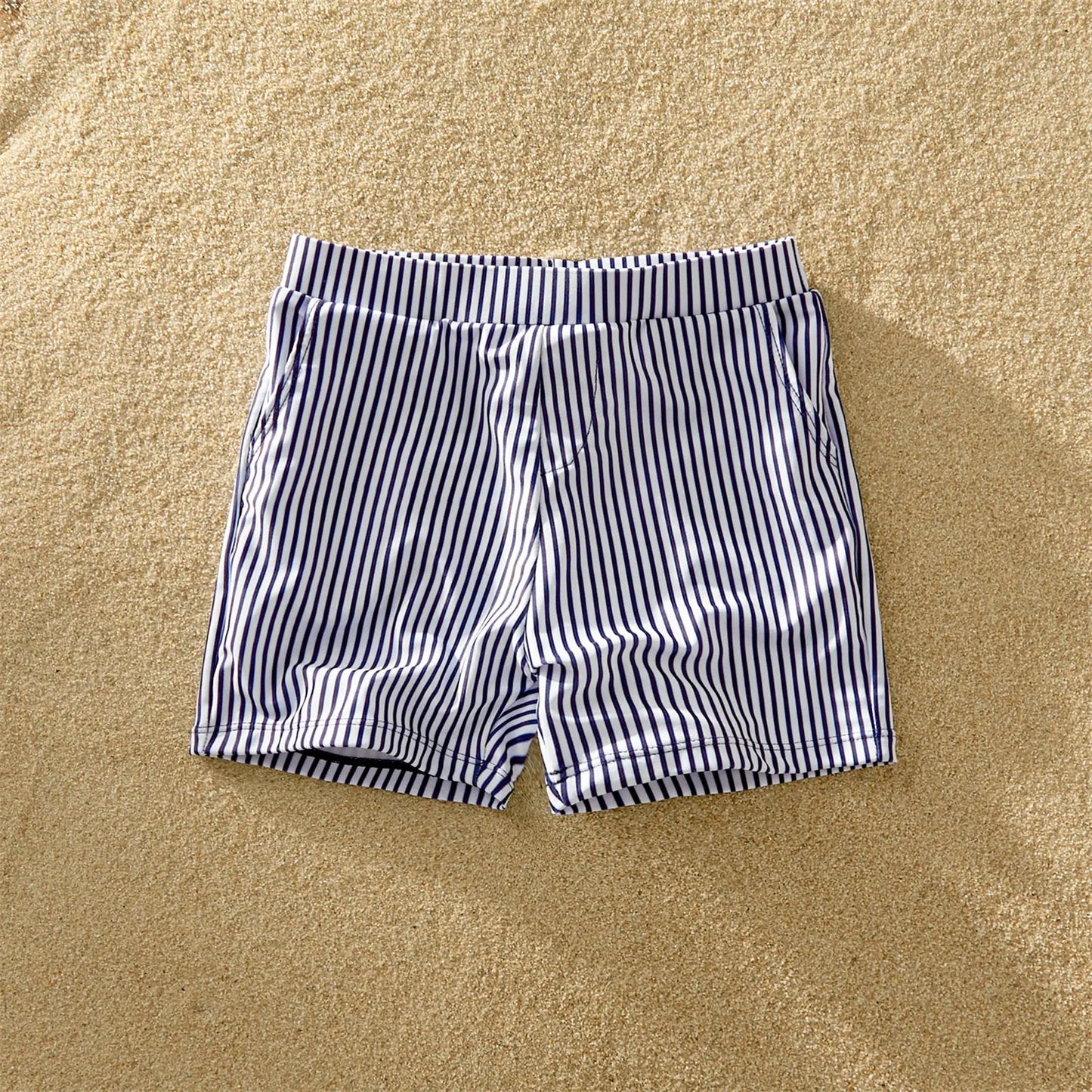 Full set of family striped V-neck flounce matching swimwear for beach and pool