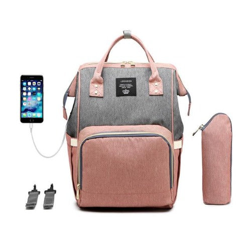 Fit-All Unisex Diaper Backpack in a top-down view, revealing wide-opening access