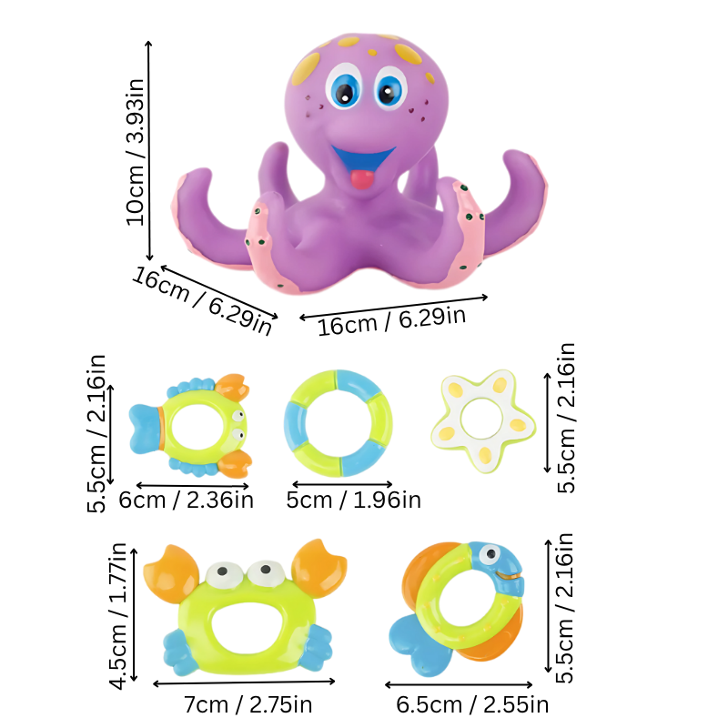 Toddler bath time fun with an educational octopus ring toss game, a perfect baby gift