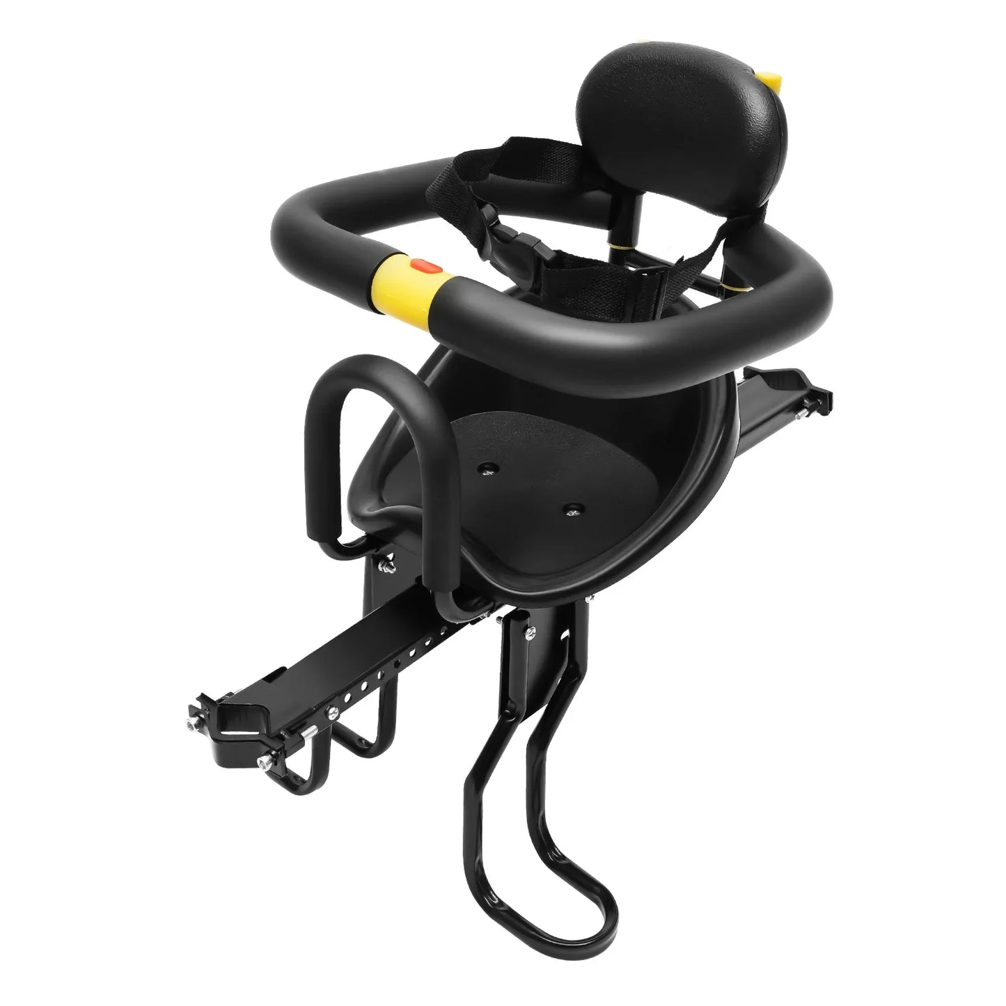 Safe and sturdy front-mounted baby bike seat for interactive family bike rides.