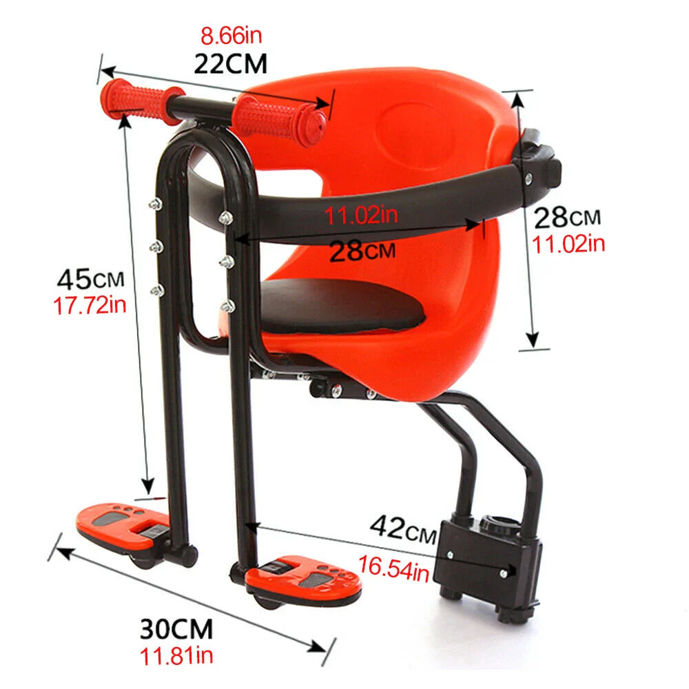 Black front child bike seat for mountain bikes, designed for safe and enjoyable rides with children