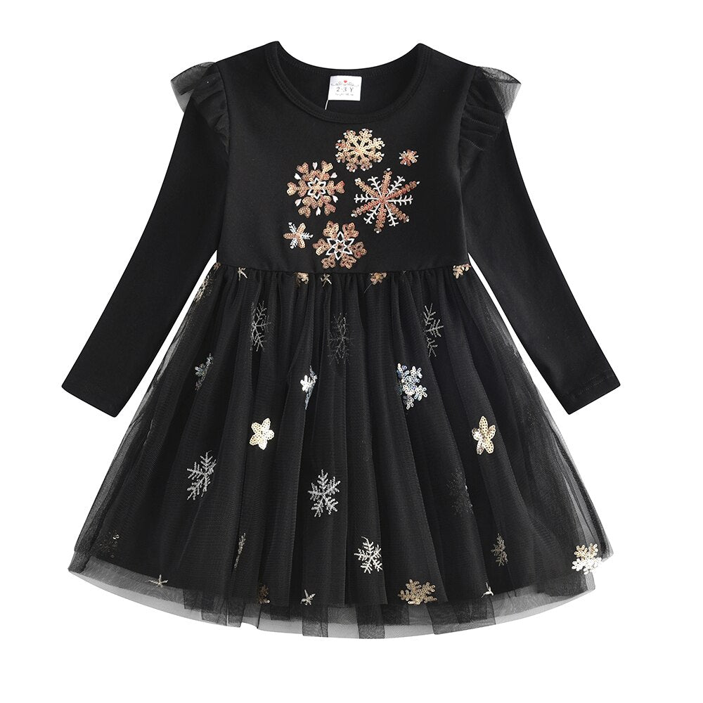 White Star Sleeve Mesh Ball Gown Dress for girls, a classic design for festive celebrations