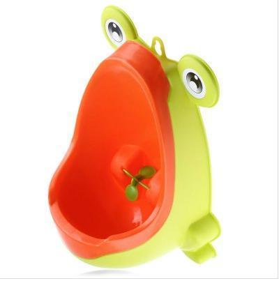 Collection of frog potty training urinals in varying angles, highlighting the fun target and wall-mount feature