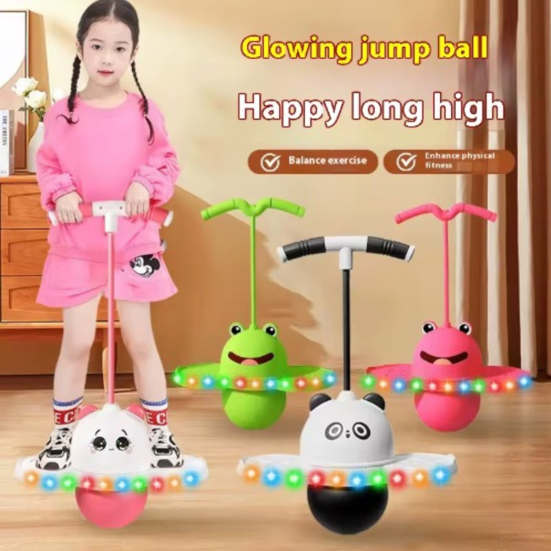 Diverse group of children enjoying active outdoor play with foam pogo jumpers