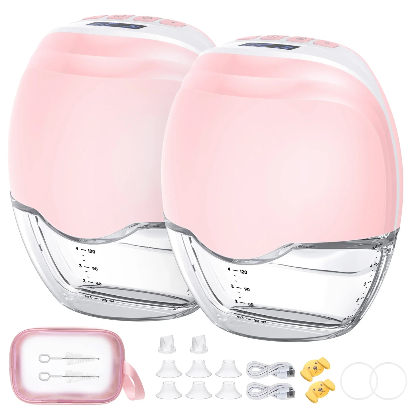 Comparison shot of the compact wearable breast pump next to a smartphone, showing its wireless portability.