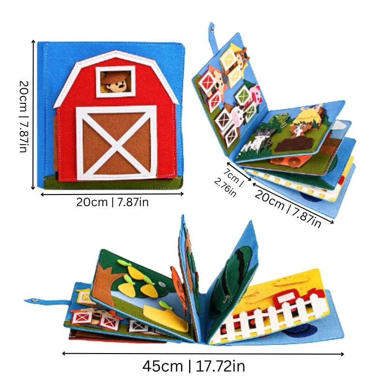 Toddler sensory play felt book, farm theme early learning gift with interactive animal pages