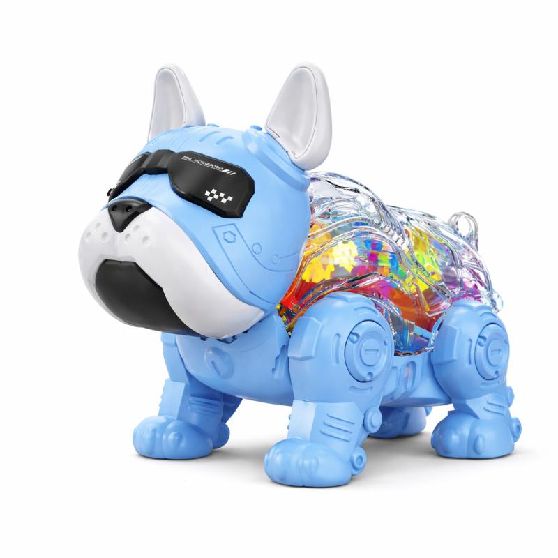Child playing with RoboPup musical robot toy, a fun and interactive learning companion for young children.