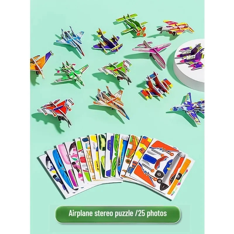 Assorted 3D paper puzzles for kids, including dinosaur, animal, insect, & plane designs