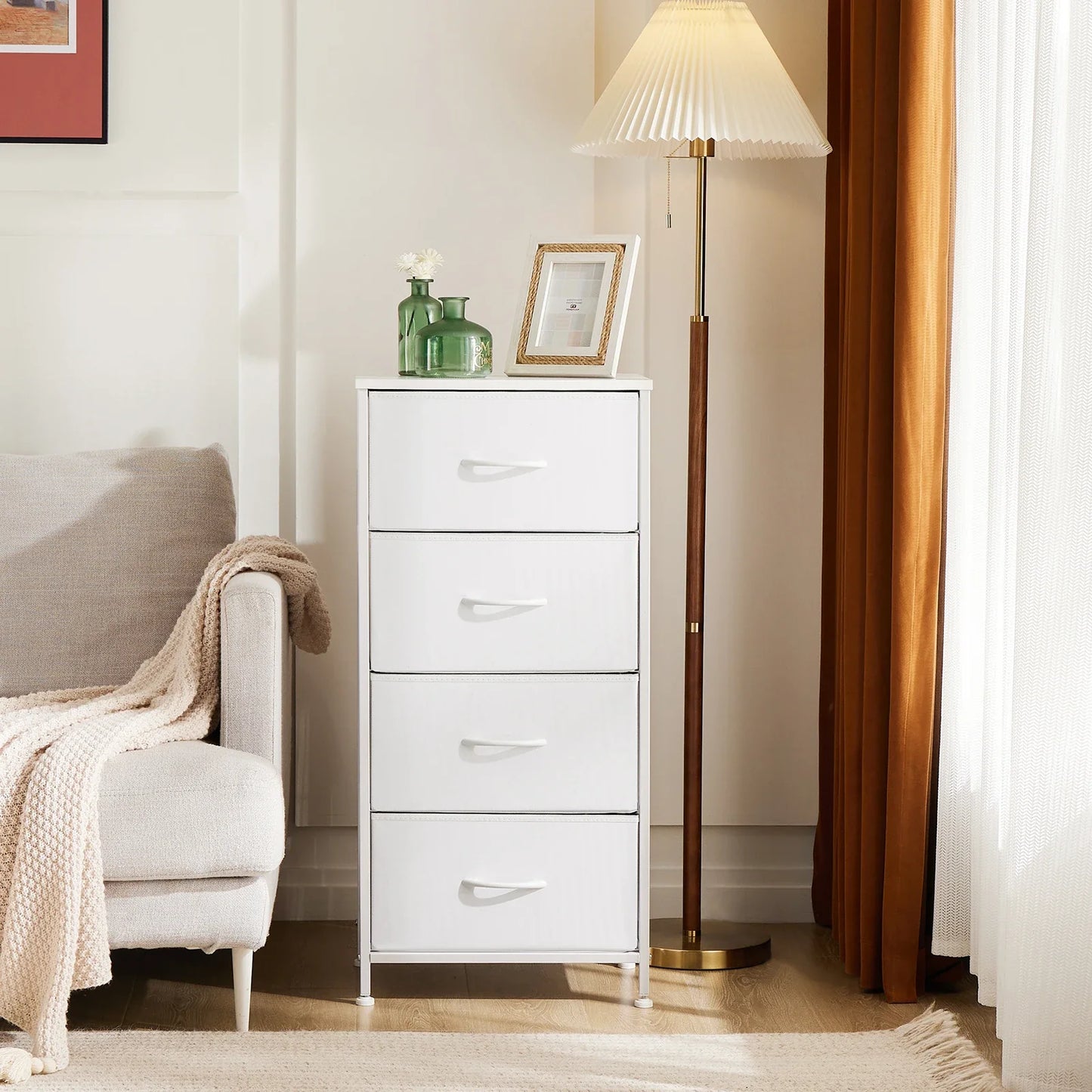 Home organization for nursery: 4-drawer fabric storage dresser, grey, toddler bedroom furniture