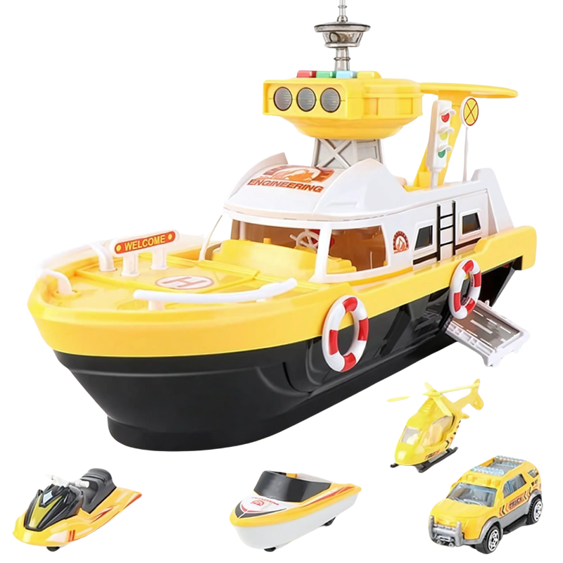 Kids' toy rescue boat, helicopter, and ATV playset, ideal gift for adventure-loving children