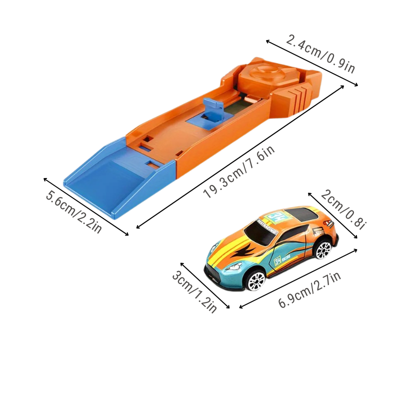 Children's racing game with track launcher and vehicle, perfect for indoor and outdoor fun, ideal gift.