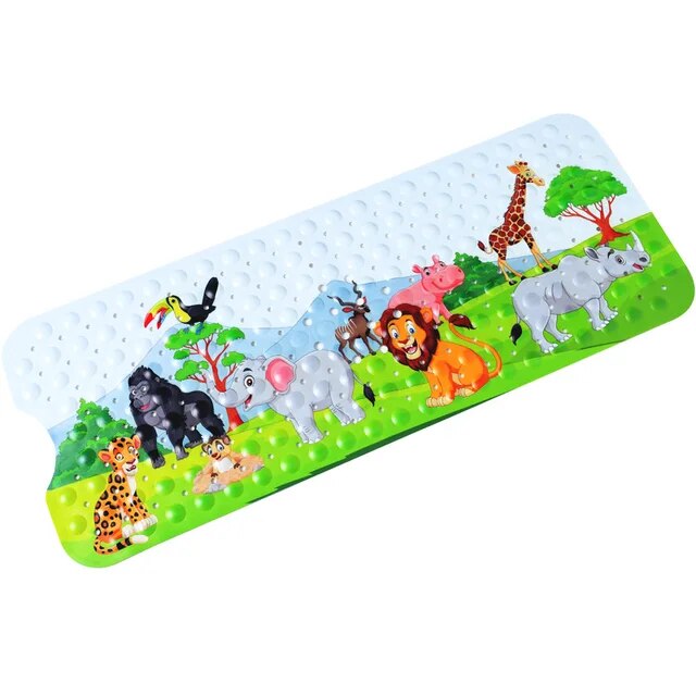 Anti-slip kids' bath mat, cartoon dinosaur design, made of durable PVC for secure bathing