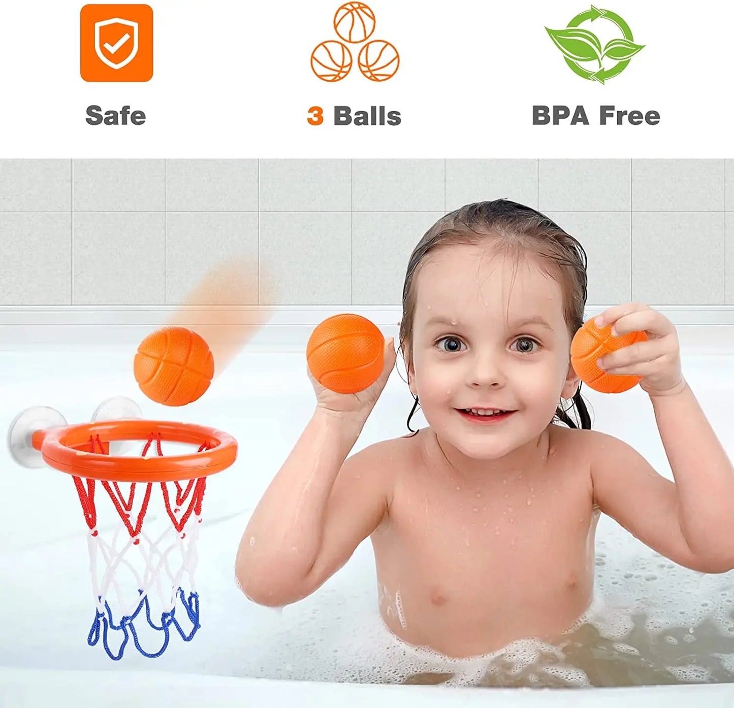 Boxed bath basketball hoop and ball set, perfect water play toy gift for toddlers and kids
