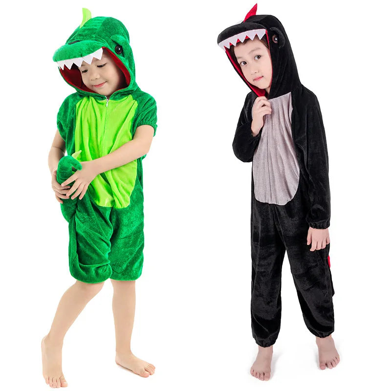 Kids' favorite dinosaur kigurumi. Cozy animal costume for imaginative play, Halloween, & comfy wear.