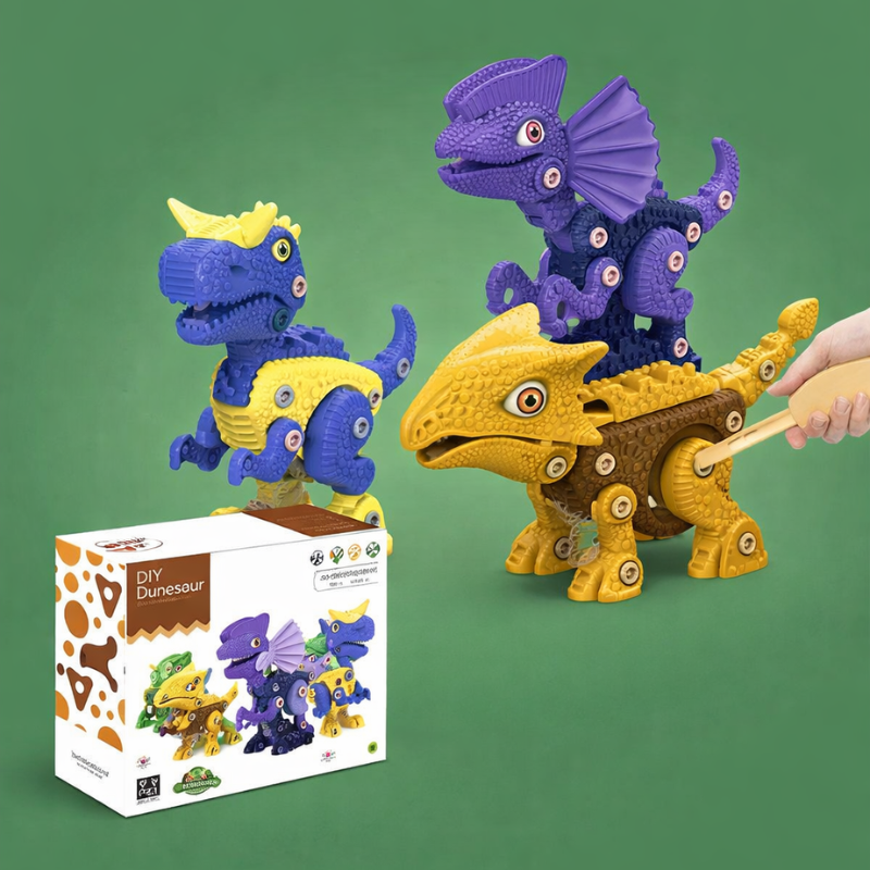Dinosaur themed STEM activity kit for children, comes with toy electric drill for easy assembly