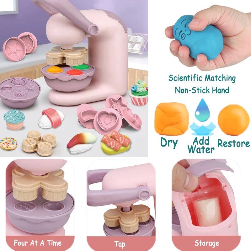 Burger toy clay playset allowing kids to mold & create their own pretend burgers, educational & fun